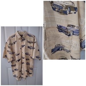 North River Men's Casual Button Down Shirt Classic Car Print Summer Beach Party